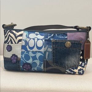 Coach Blue and Purple Patchwork Shoulder Bag
